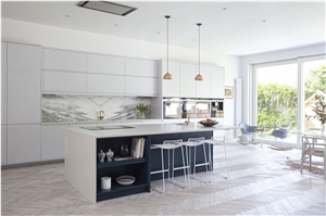 Calacatta Marble,Lagoon Silestone Kitchen Design