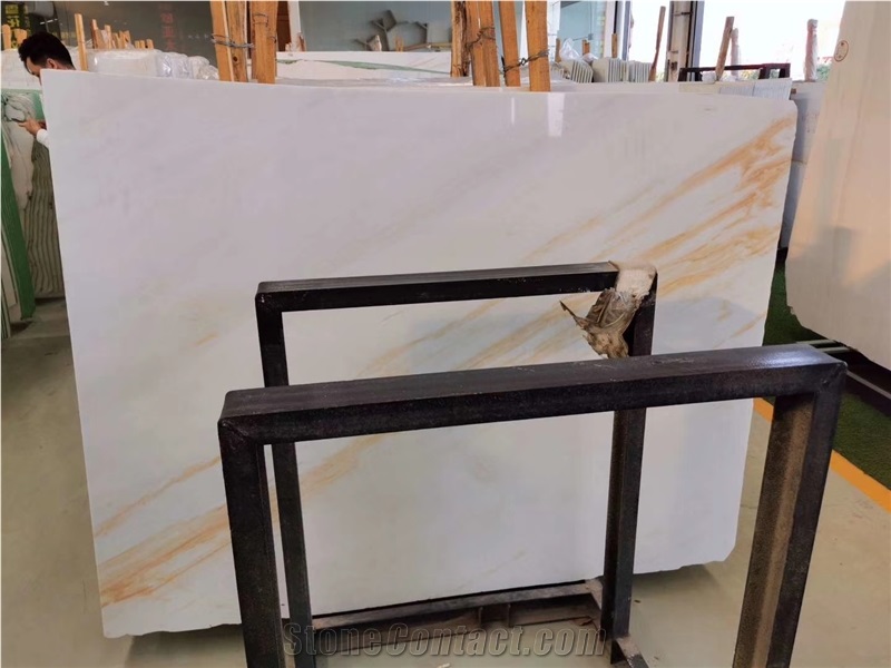 New Volakas White Marble with Golden Veins