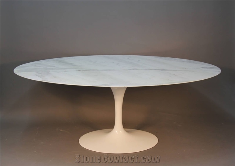 Bianco Carrara White Marble Oval Table Furniture