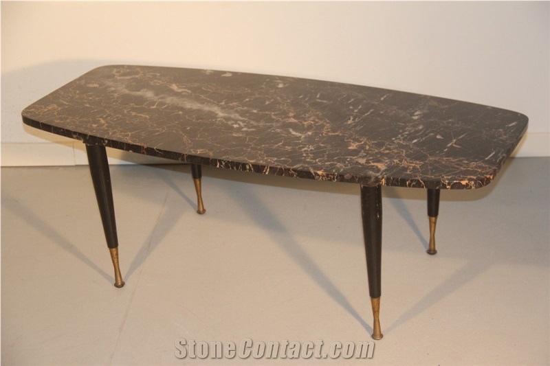 Black Gold Portoro Marble Rectangle Table Furniture