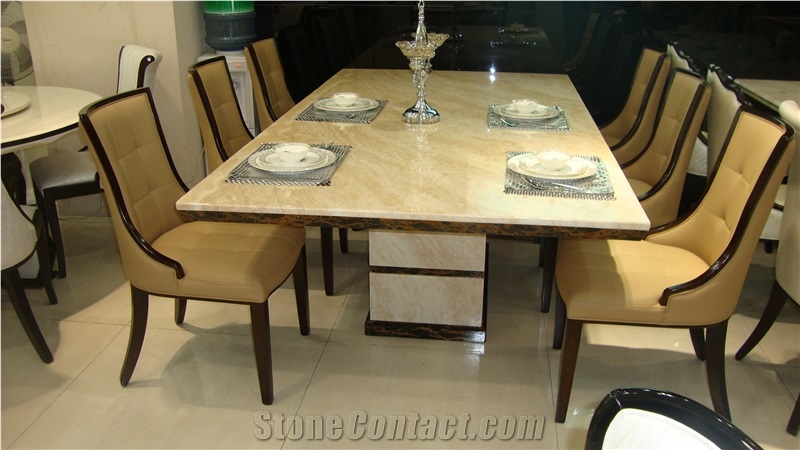 Diana Royal Beige Marble Restaurant Rectangle Dinner Table