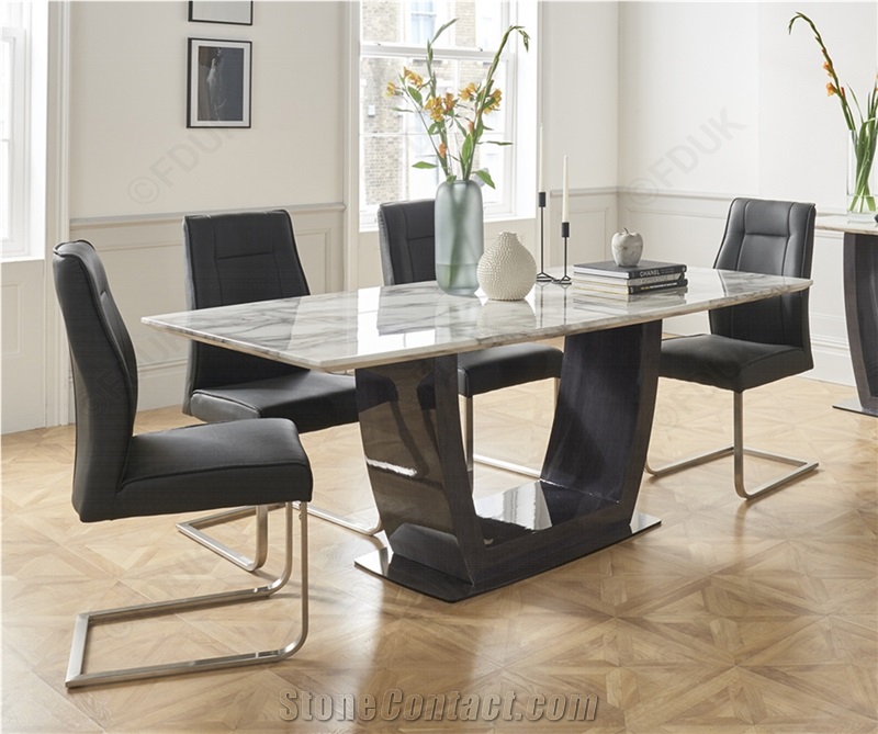 Grey Marquina Marble Office Meeting Table 8 Seat