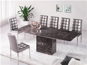 Silver Dragon Black Marble Interior Rectangle 8 Seat Dinner Table