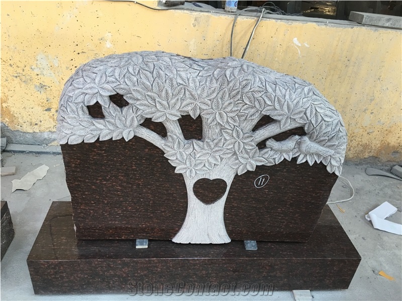 Cat"S Eye Red Granite Tree Carving Monument