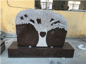 Cat"S Eye Red Granite Tree Carving Monument