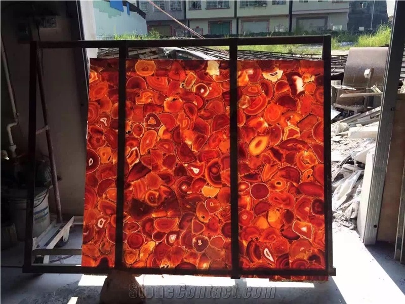 Backlit Red Agate Semiprecious Stone Slabs & Tiles