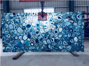 Blue Agate Semiprecious Stone Slabs for Table Tops
