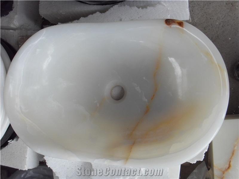 White Onyx Oval Basins, Stone Bathroom Sink