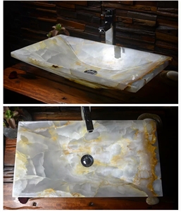 White Onyx Rctangle Sink,Stone Wash Basin
