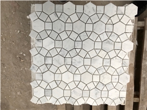 Carrara White Marble Circled Shapes Water Jet Mosaic Tile
