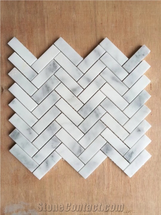 Carrara White Marble Herringbone Mosaic Tile