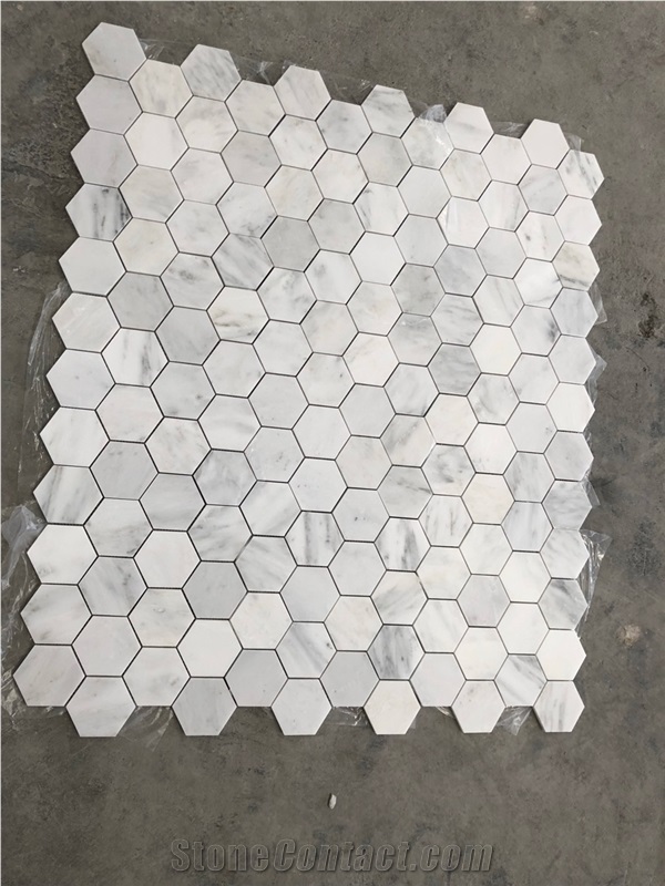 Carrara White Marble 1" Hexagon Mosaic Tile