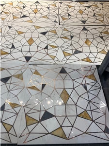 Carrara White Marlbe W/Metal Combined Water Jet Mosaic Tile