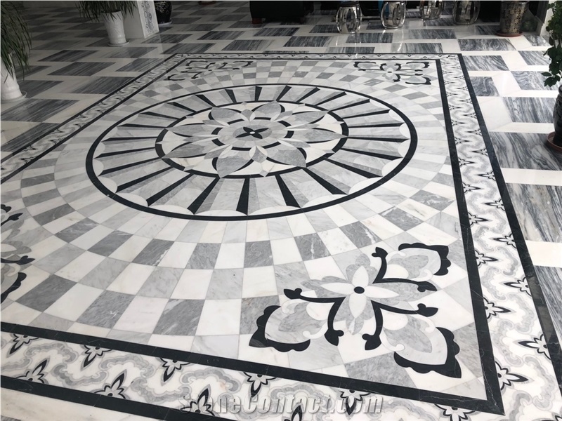 Customized Natural  White Marble Water Jet Medallion