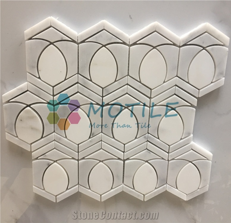 Waterjet Carrara White & Thassos White Marble Mosaic Tile