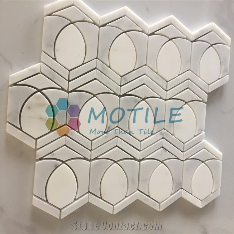 Waterjet Carrara White & Thassos White Marble Mosaic Tile