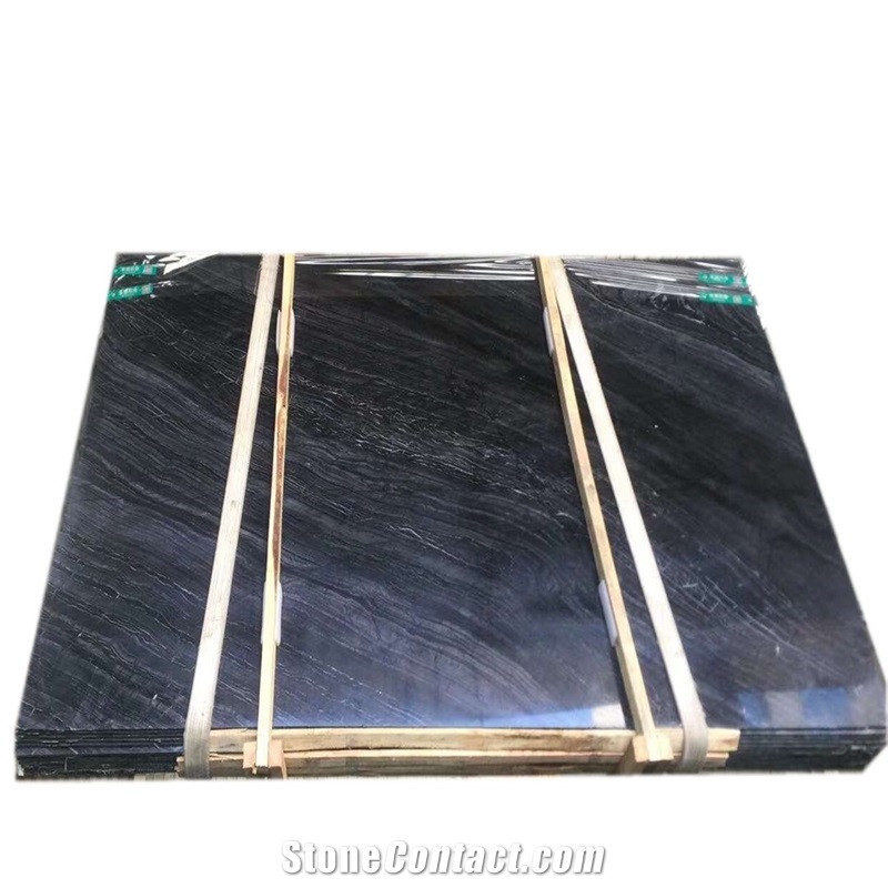 Ancient Wood Grain Black Marble with White Vein