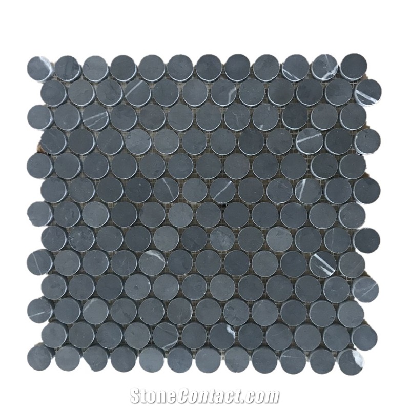Penny Round Mosaic Black Marble Stone Tile