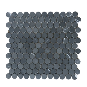 Penny Round Mosaic Black Marble Stone Tile