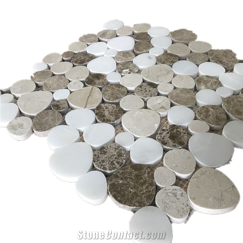 White Brown Marble Irregular Ellipse Oval Mosaic