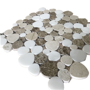 White Brown Marble Irregular Ellipse Oval Mosaic