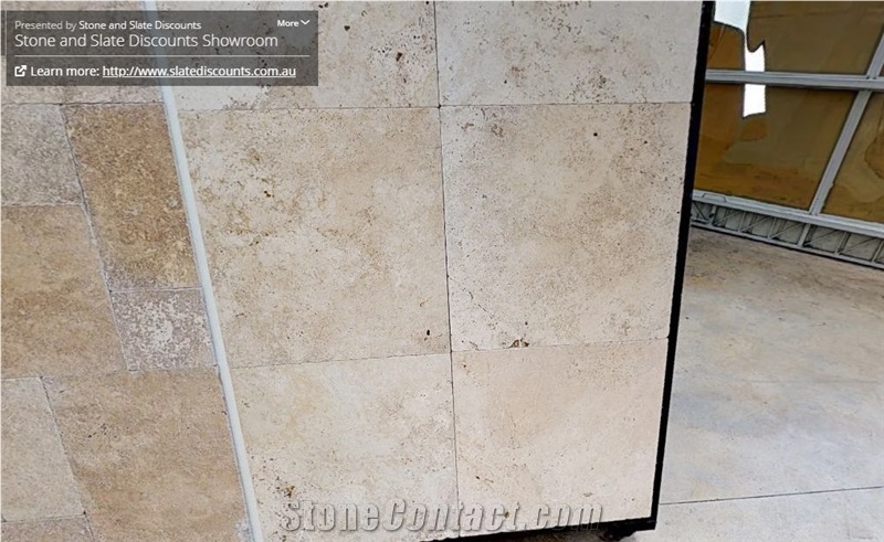 Ivory Travertine Tiles Standard Grade Brushed,Unfilled and Tumbled Edge