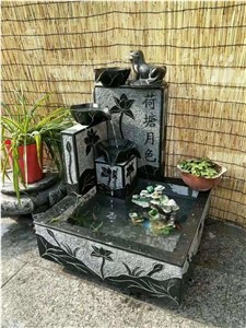 Black Granite Stone Garden Water Fountain