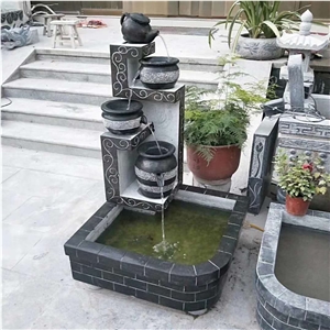 Black Granite Stone Garden Water Fountain