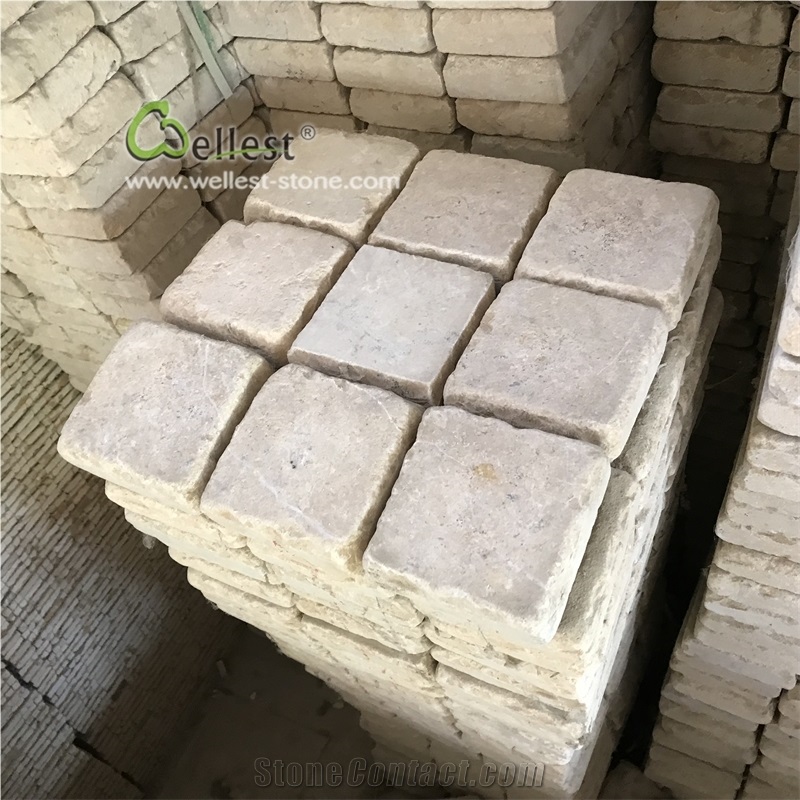 China Beige Limestone Mesh Cobblestone Pavers