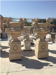 Angels Stone Carved Urn Flower Pot Fountains Park