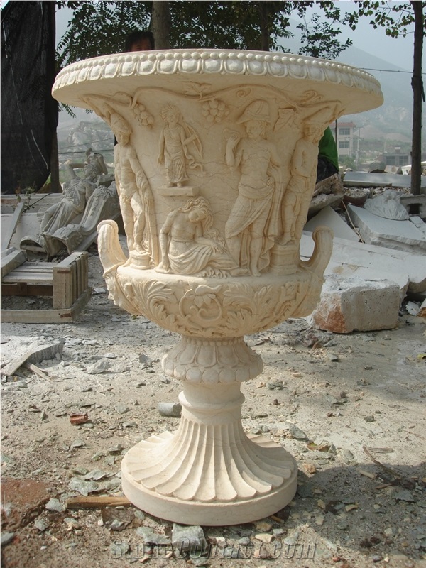 Cream Marble Flower Pot Planter Urn Beige Color