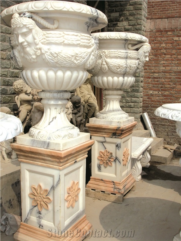 Marble Planer with Pedestal Flowerpot, Urn