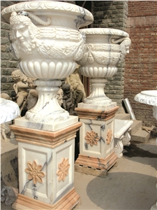 Marble Planer with Pedestal Flowerpot, Urn