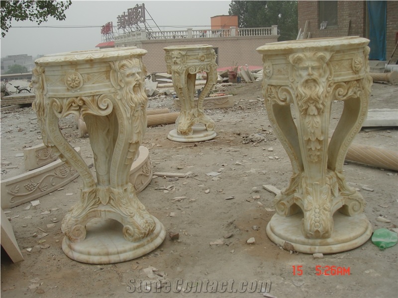 Marble Stone Carved Flower Pot Garden Use