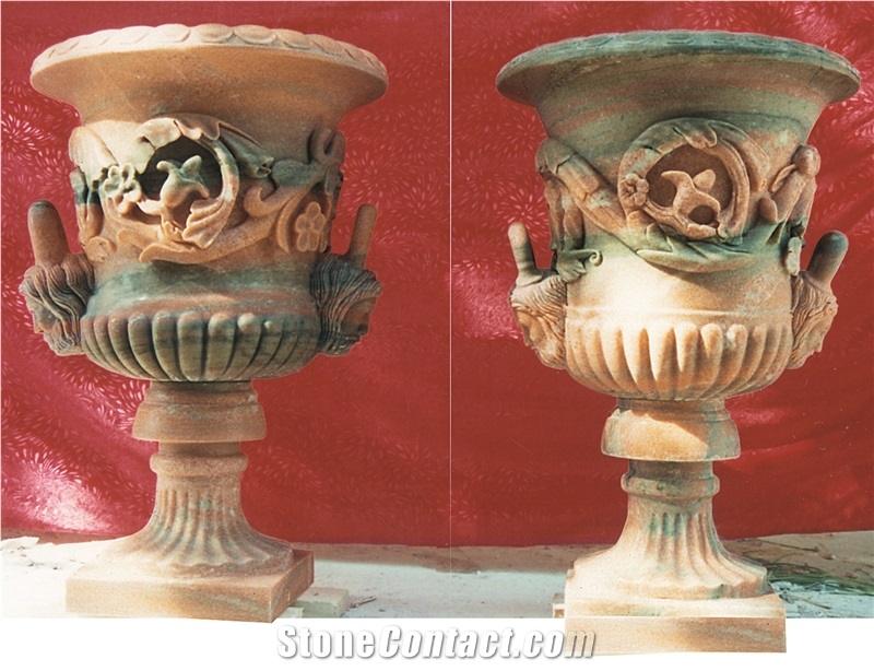 Rosetta Marble Planter, Flowerpot, Urn Carved