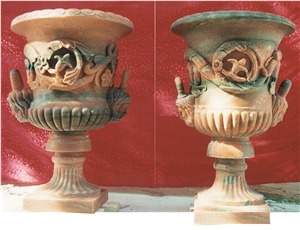 Rosetta Marble Planter, Flowerpot, Urn Carved