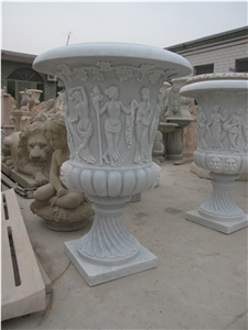White Carved Sculptured Flower Pot Planter Urn