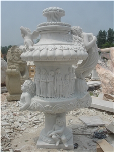 White Marble Carved Flowerpots Planters Urn