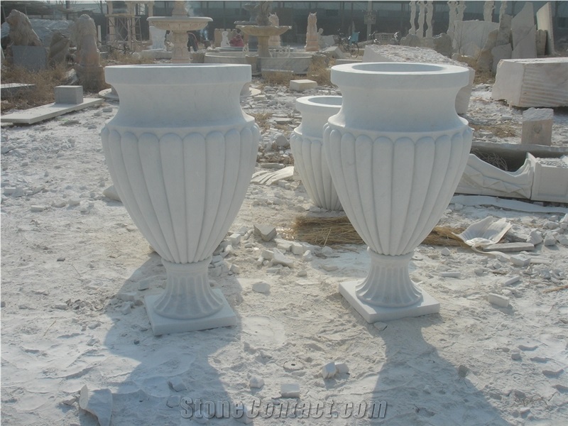 White Marble Flowerpot, Planter, Landscaping Urn