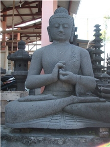 Bali Black Lavastone Buddha Head Statues Hand Carve Made