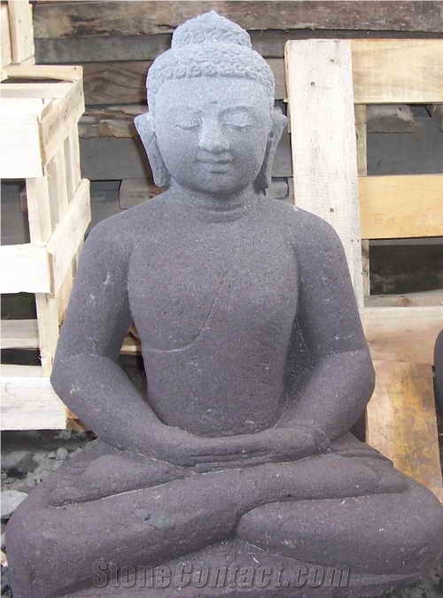 Java Buddha Head Statues Black Lavastone Hand Made