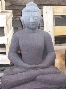 Java Buddha Head Statues Black Lavastone Hand Made