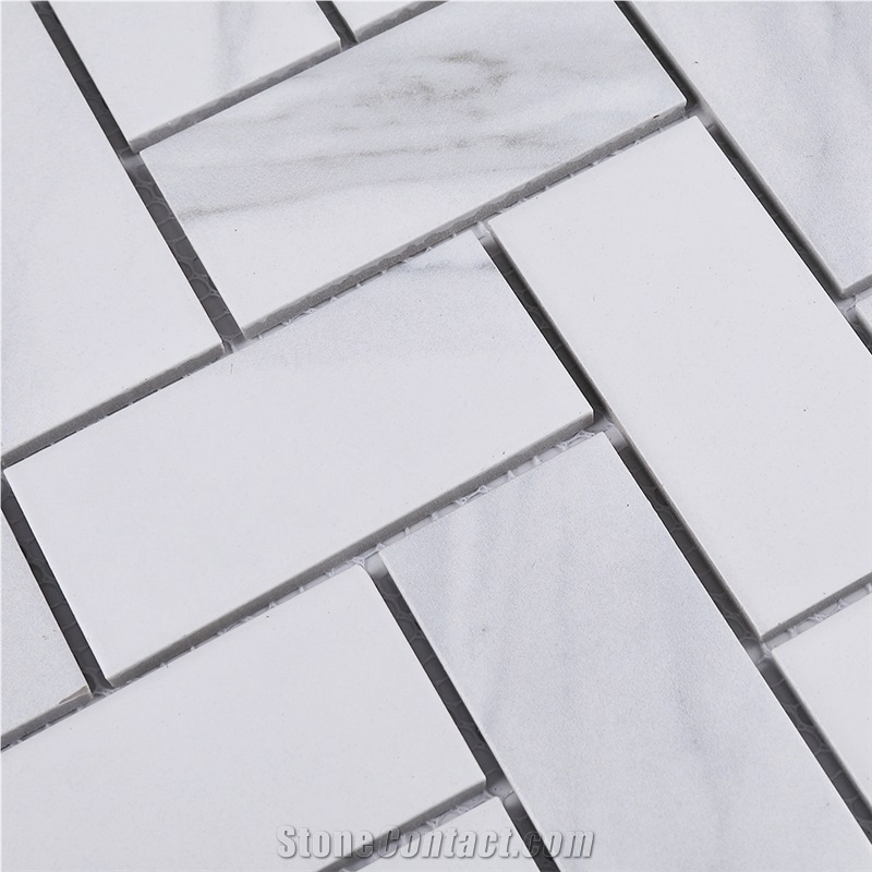 Bianco Carrara Big Herringbone Marble Mosaic Tile