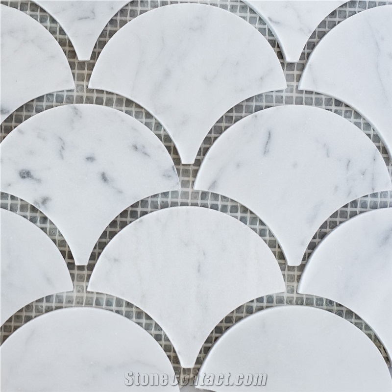 Bianco Carrara Fish Scale Honed Marble Mosaic Tile