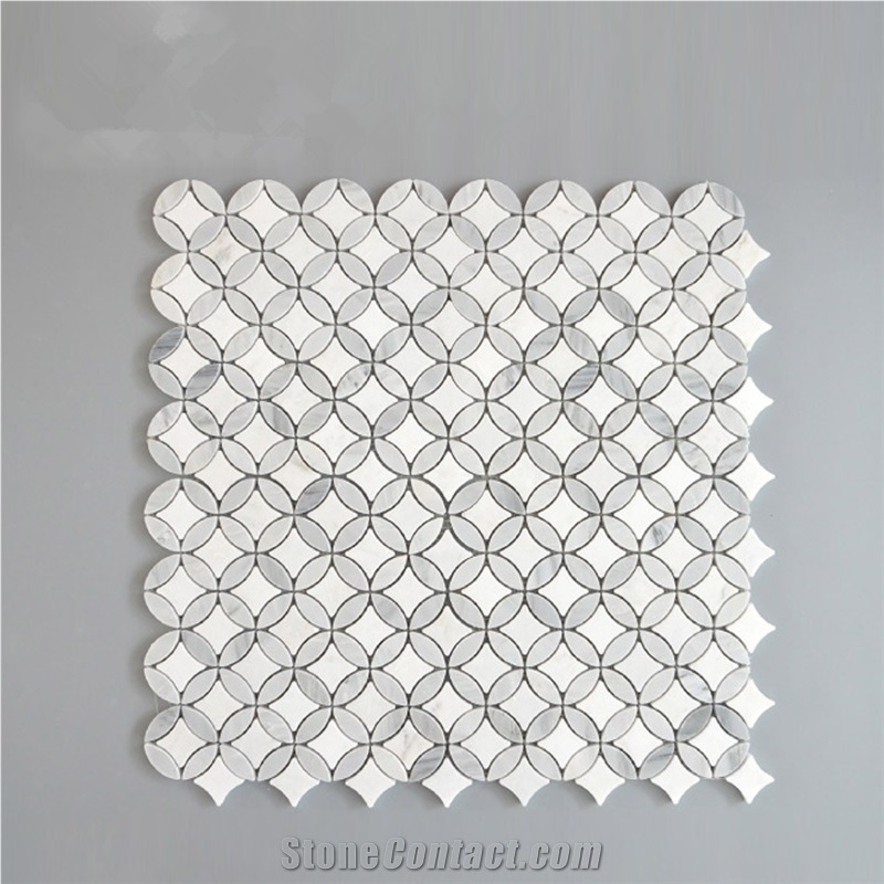 Bianco Carrara Flower Waterjet Marble Mosaic Tile