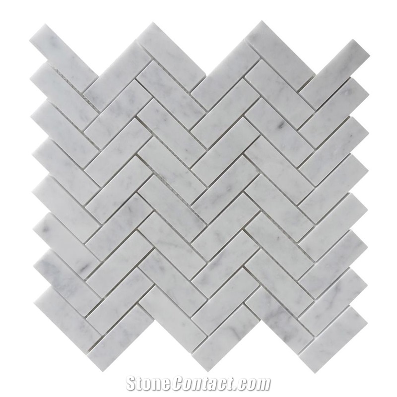 Bianco Carrara Herringbone Polish Marble Mosaic
