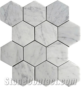 Bianco Carrara Hexagon Honed 90mm Marble Mosaic