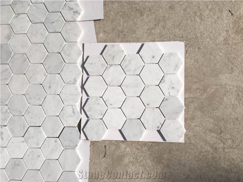 Bianco Carrara Honed Hexagon 75mm Marble Mosaic
