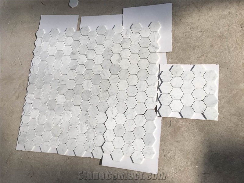 Bianco Carrara Honed Hexagon 75mm Marble Mosaic