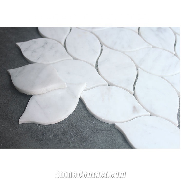 Bianco Carrara Leaf Waterjet Polish Marble Mosaic